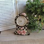 Whimsy Checks Decor Vintage Rose Clock Courtly Checks Clock Black White And Pink 2 small