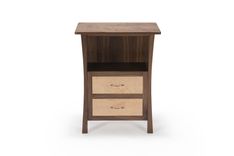 Walnut Nightstand With Two Drawers, Laptop Space, Maple Inset Panels, Curved Inlays 5 small