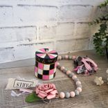 Courtly Candle Pink Rose Checked Decor Bundle Checked Candle Black Pink Decor 3 small