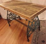 Reclaimed Flooring Console Table W/ Antique Cast Iron Legs 1 small