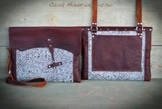 Bison And Turquoise Leather Bag Made With Skeleton Key Closure 5 small