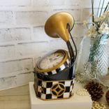 Courtly Phonograph Checked Clock Nwt Hand Painted Black And White Checks Clock 3 small