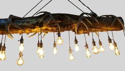 Rustic Log & Whitetail Deer Antler Chandelier 3 small