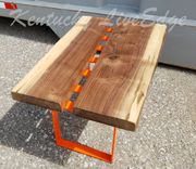 Orange And Chocolate Coffee Table- Live Edge Coffee Table- Modern Coffee Table- Bright Orange 3 small