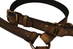 Distressed Brown And Black Leather Suspenders With Antique Brass Hardware 4 small