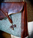 Bison And Turquoise Leather Bag Made With Skeleton Key Closure 1 small