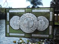 Depression Glass Pineapple And Floral Stained Glass Window, Antique Plate Panel, Window Valance 3 small