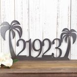 Personalized Metal House Number Sign with Tropical Palm Trees 1 small