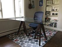 "Tricky Tripods" 84 X 30 Inch Glass Top Desk 1 small