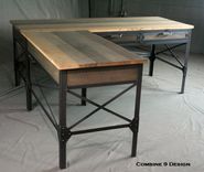 Vintage Industrial L Shaped Desk. Steel & Wood Office Furniture. Mid Century Style. Desk W/ Return. 5 small