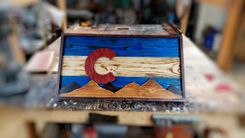 Large Wooden Colorado Flag With Frame 18x32in 3 small