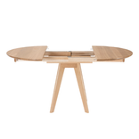 Extendable Dining Table, Round Extension Table With Leaf In Solid Oak, Round To Oval 3 small