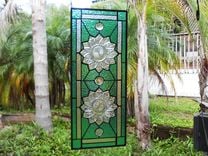 Depression Glass Petal Pattern, Stained Glass Plate Panel, Stained Glass Transom Window 3 small