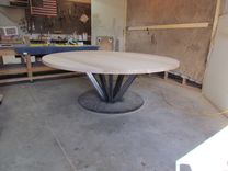 90" Round Oak Dinning Table With Steel Base 2 small