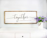 Bedroom Signs Framed White Together Is Our Favorite Place To Be Sign, Rustic Farmhouse Wall Decor 1 small