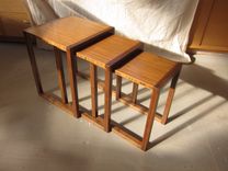 Walnut And Bamboo Nesting , End , Side Tables , Mid Century Modern 5 small