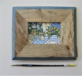 Framed Original Still Life Painting, Shabby Rustic Wood Frame, 11" X 9" 2 small