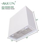 Akicon 30" Stainless Steel Range Hood, Modern Box Kitchen Hood With Powerful Vent Motor, Wall Mount 4 small