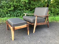Mid Century Modern Upholstered Lounge Chair And Ottoman 5 small
