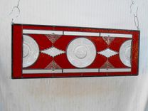 Depression Glass Plate Valance, Antique Stained Glass Transom Window, Federal Glass Heritage Pattern 5 small