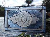 Stained Glass Plate Panel Window Transom, Vintage Crystal Luminarc Cris D'Arques Plates Valance 4 small