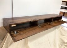Hidden Storage Mantel, Knotted Walnut Fireplace Mantel With Drop Front Media Storage 6 small