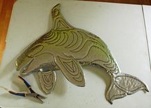 Orca Killer Whale Sculpture - Aluminum Metal Whale Wall Art 2 small