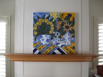 Sunflower Still Life Painting, 24" X 24", Original French Country Art Canvas 3 small