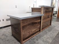 Custom Reception Desk From Walnut And Stainless Steel 3 small