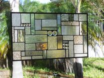 Traditional Geometric Patchwork Quilt Stained Glass Transom, Peach, Cinnamon, Champagne Textures 5 small
