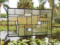 Patchwork Quilt Stained Glass Window Panel Crazy Quilt In Crystal Clear 4 small