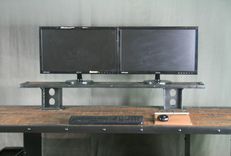 Reclaimed Wood Desk With Monitor Stand And Computer Storage. Industrial, Riser. 3 small