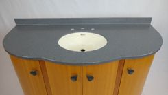 Custom African Anigre Curved Vanity With Solid Surface Sink And Counter Top 3 small
