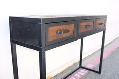 Reclaimed Wood, Console Table W/ Drawers. Modern Sofa Table. Unique Hotel Furniture. Steel & Wood 2 small