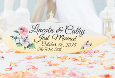Topical Wedding Decor Surfboard Sign, Just Married Wood Sign 1 small