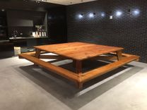 Massive Farm Table Made Of Reclaimed Heart Pine With Steel Bands And Hand Wrought Copper Nails 3 small
