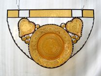 Vintage Depression Glass Sandwich Glass Stained Glass Panel Swag Window Treatment 6 small