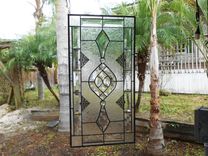 Beveled Stained Glass Panel, Traditional Clear Textured Transom 2 small