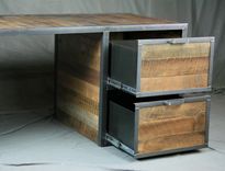 Reclaimed Wood Desk With File Cabinet Drawers. Rustic, Industrial. Office Furniture. Filing. 3 small