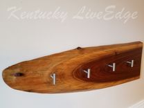Natural Wood Coat Rack- Live Edges- Walnut Slab- Hat Rack- Key Holder- Stainless Hooks 4 small