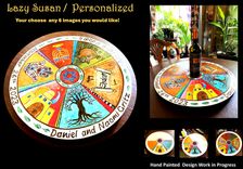 Lazy Susan, personalized, custom, Five year, wood anniversary, gift, wedding gift, couples gift,  Painted With Images Of Your Choice 1 small