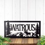 Personalized Metal Family Last Name Sign, Moose & Rocky Mountain Range Scene Wall Art, Custom Northern Wildlife Outdoor Steel Plaque 1 small
