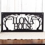 Custom Rectangular House Name Metal Sign with Cherry Trees 1 small