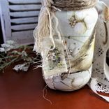 Flower Arrangement Dusty Miller Rustic Bird Jar Vase Rag Bow Vintage Decor 4 small