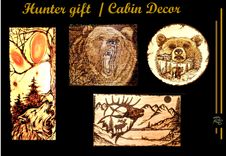 Hunting Cabin, Art, Decor, Grizzly Bear, Bear, Art, Hunter Gift, Elk, Wold,  Gifts, Husband Gift, Cabin, Decor, Wood Burning 1 small