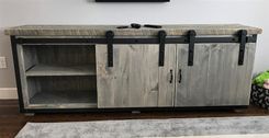 Rustic Industrial Barn Board / Media Stand / Tv / Entertainment Stand W/ Sliding Doors 2 small