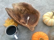 Organic Hand Carved Burl Wood Bowl With Partial Natural Edge 1 small