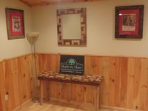 Wormy Chestnut Tiled Sofa Table With Wooden Hair Pin Legs 3 small