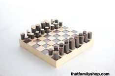 Chess Set With Torched Board And Tree Pieces 1 small