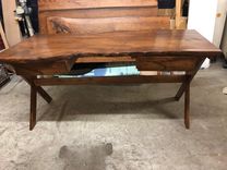 Live Edge Spalted Maple Desk Ready To Ship, 2 Large Drawers, Stained Light Walnut Active 1 small